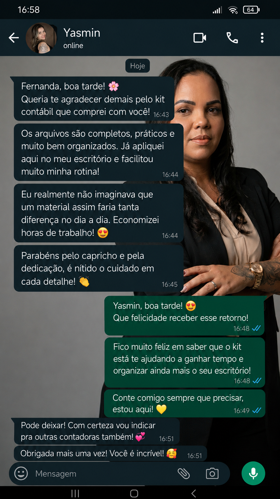 Print de depoimento de cliente sobre o Kit Contador 2.0