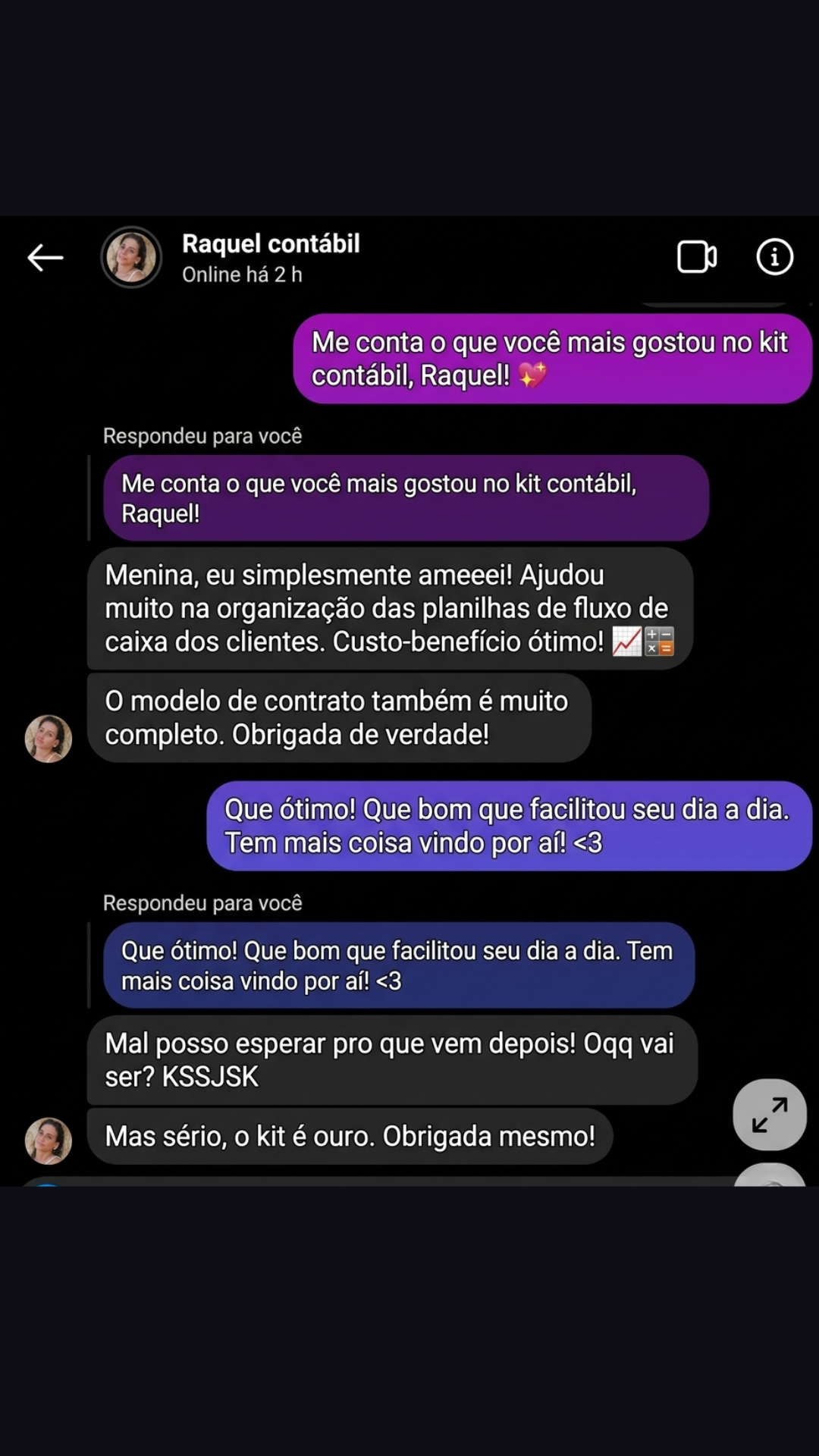Print de depoimento de cliente sobre o Kit Contador 2.0