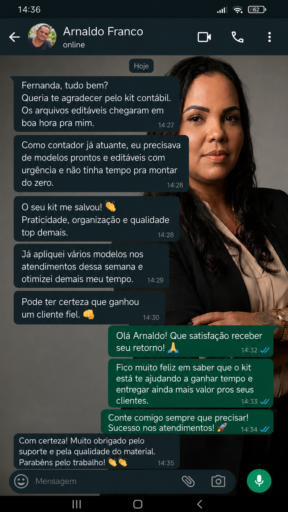 Print de depoimento de cliente sobre o Kit Contador 2.0